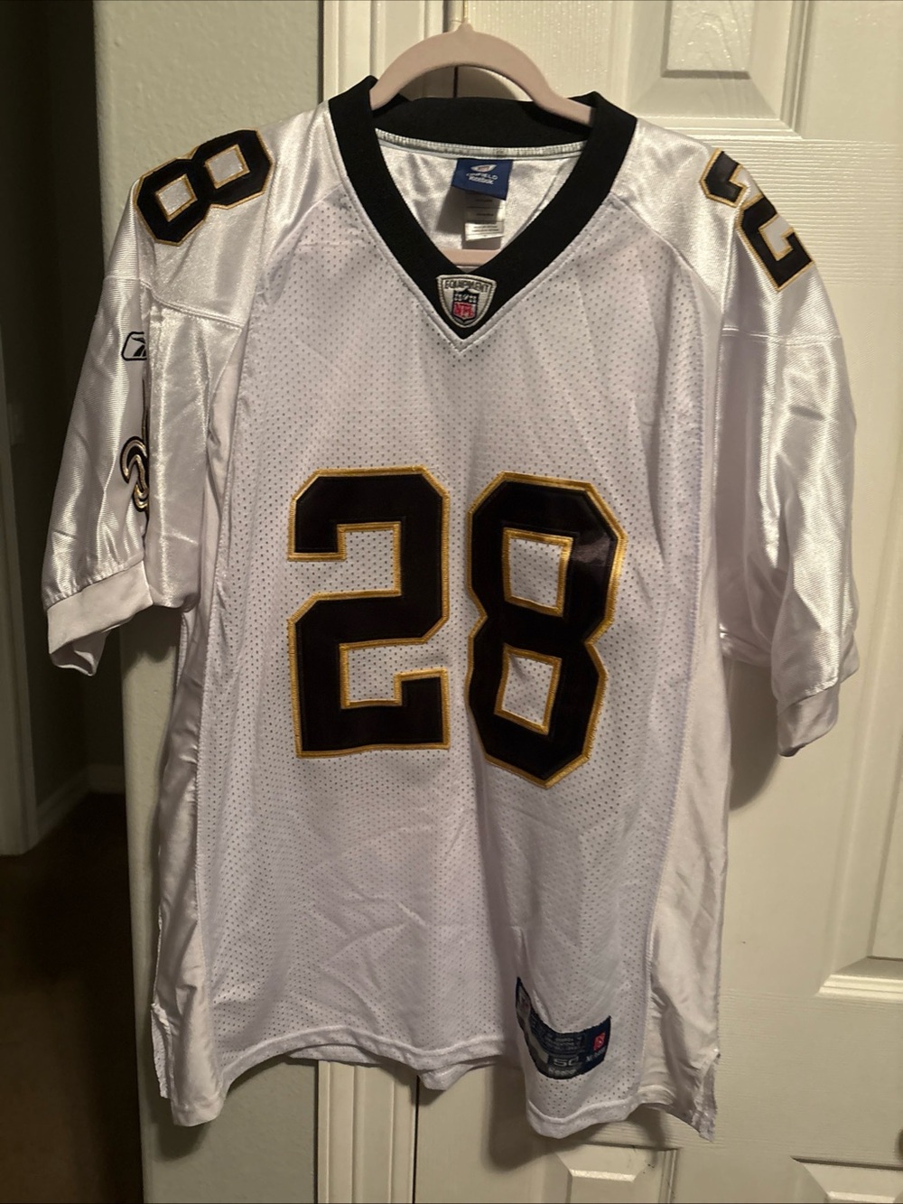 Reebok Men's White #28 Football Jersey with Black and Gold Accents